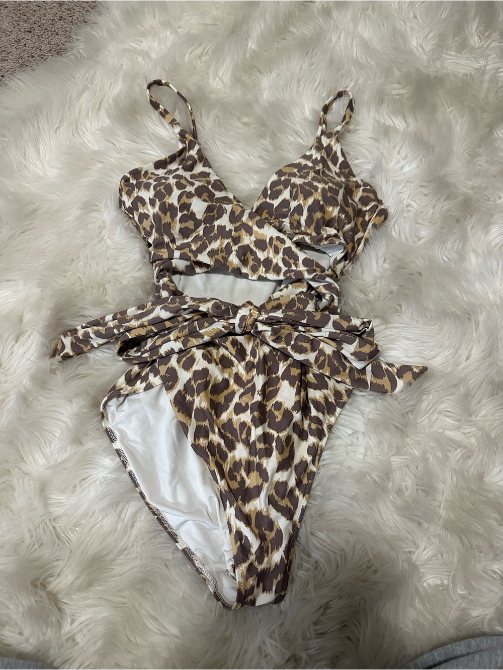 aerie Leopard-Print One-Piece wrap Swimsuit in Brown & Cream